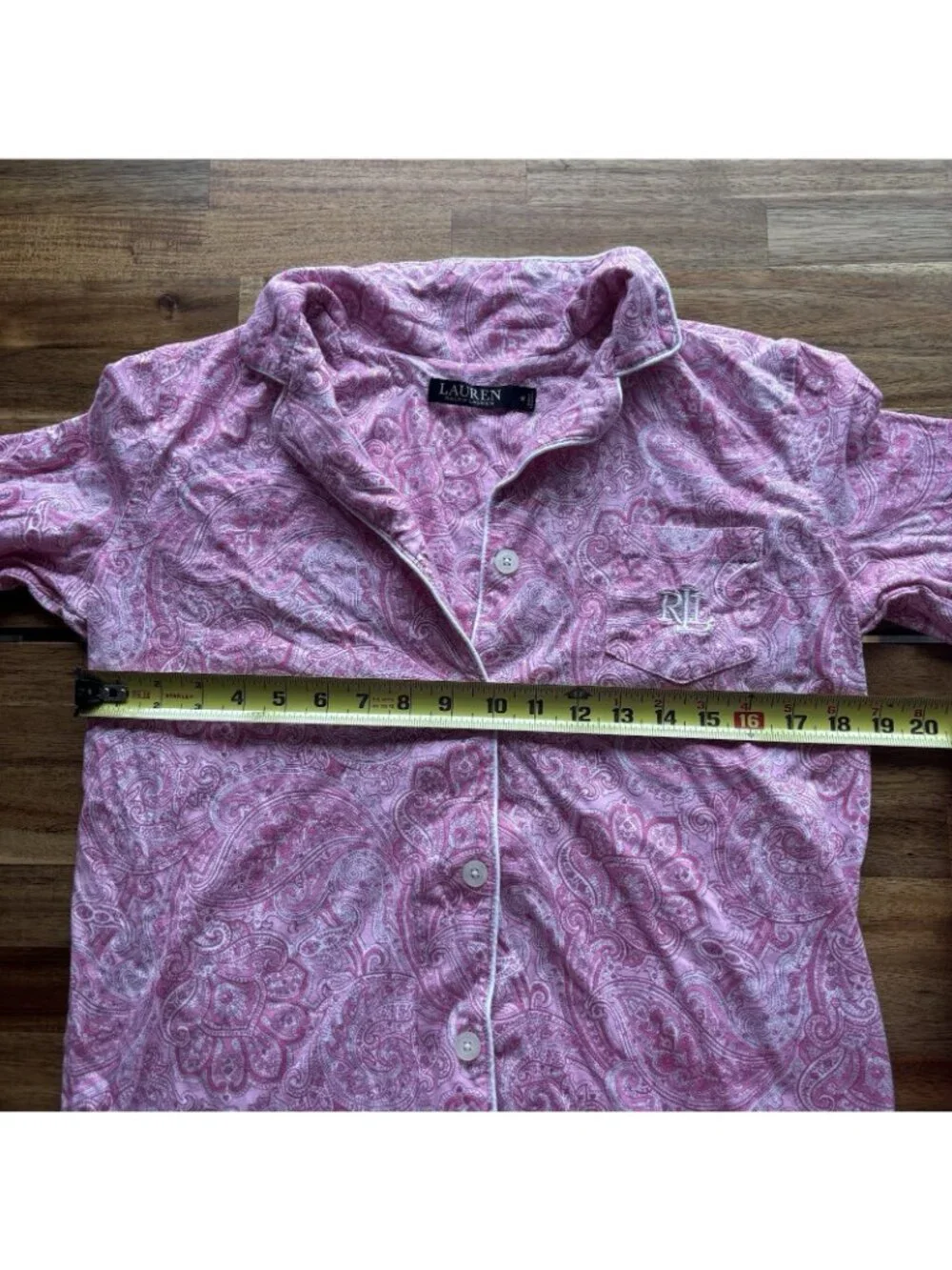 L Ralph Lauren Pajama Set Crop Women’s M Cotton Pink Paisley Cottagecore Preppy
